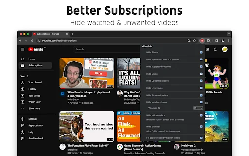 Control Panel for YouTube डाउनलोड करें – विज्ञापन ब्लॉक करें और UI सुधारें - Screenshot 1