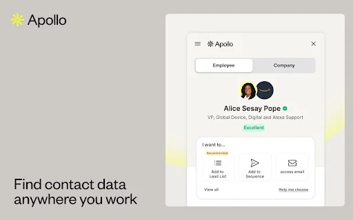 Apollo.io Chrome Extension डाउनलोड करें – मुफ़्त B2B ईमेल और फ़ोन नंबर खोजें - Screenshot 1