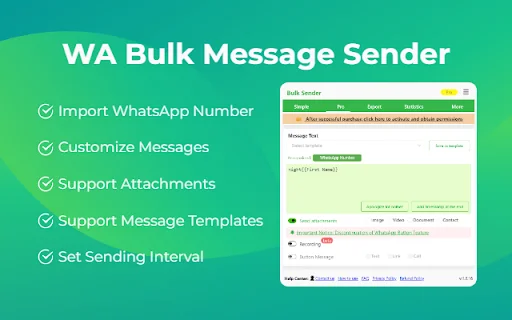 WA Bulk Message Sender डाउनलोड करें – WhatsApp मार्केटिंग टूल - Screenshot 1