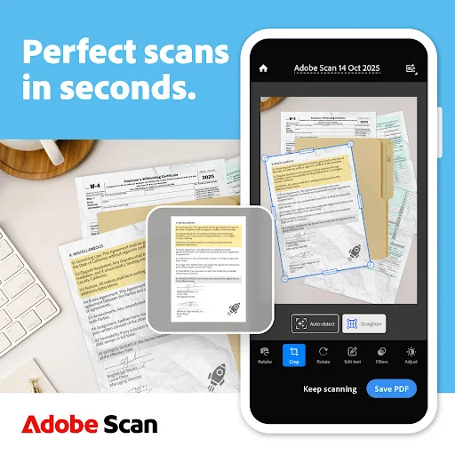 Adobe Scan PDF स्कैनर डाउनलोड करें – OCR के साथ दस्तावेज़ स्कैन करें - Screenshot 1