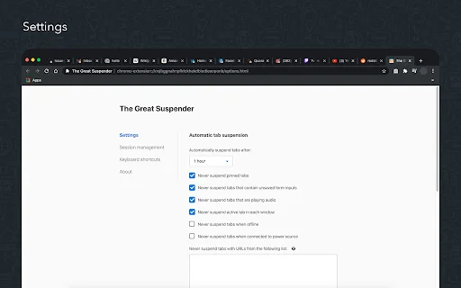 The Great Suspender Reloaded डाउनलोड करें – RAM बचाएं और ब्राउज़र गति बढ़ाएं - Screenshot 3