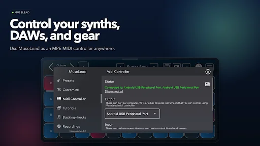 MuseLead Synthesizer डाउनलोड करें – बेहतरीन Android MPE MIDI कंट्रोलर - Screenshot 3