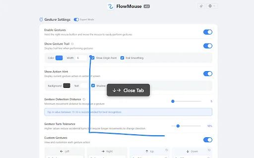 FlowMouse डाउनलोड करें – बेहतरीन माउस जेस्चर और सुपर ड्रैग एक्सटेंशन - Screenshot 1