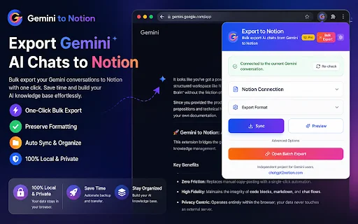 Gemini Chats to Notion डाउनलोड करें – AI चैट एक्सपोर्ट करें - Screenshot 1