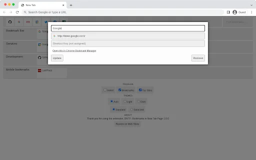 BNTP: Bookmarks in New Tab Page डाउनलोड करें – सर्वश्रेष्ठ बुकमार्क मैनेजर - Screenshot 3
