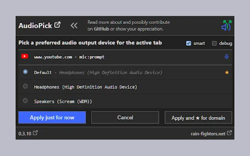 AudioPick डाउनलोड करें – Chrome के लिए बेहतरीन ऑडियो आउटपुट स्विच टूल - Screenshot 2