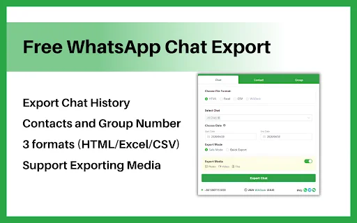 Free WhatsApp Chat Export – WhatsApp Number, Contacts Excel में डाउनलोड करें - Screenshot 1