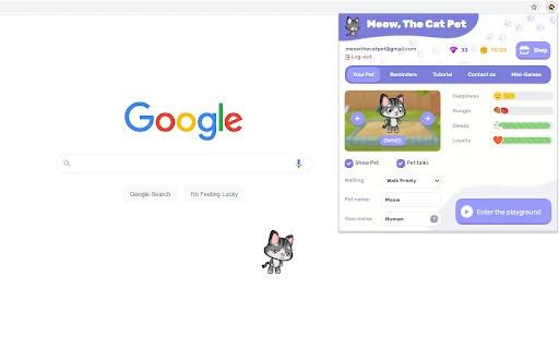 Meow, The Cat Pet डाउनलोड करें – ब्राउज़र के लिए प्यारा वर्चुअल पेट - Screenshot 2