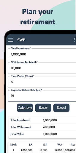 SWP Calc ऐप डाउनलोड करें – रिटायरमेंट के लिए बेस्ट विड्रॉल प्लानर - Screenshot 2