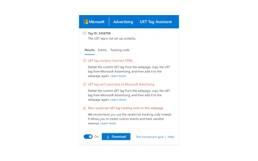 UET Tag Helper डाउनलोड करें – Microsoft Advertising ट्रैकिंग टूल - Screenshot 3