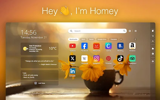 Homey: Productivity New Tab डाउनलोड करें – अपना ब्राउज़र कस्टमाइज़ करें - Screenshot 1