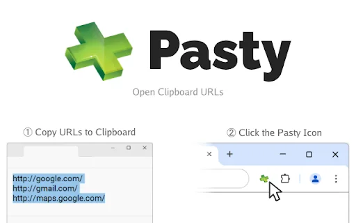 Pasty डाउनलोड करें: क्लिपबोर्ड से एक साथ कई URL खोलें – ब्राउज़र एक्सटेंशन - Screenshot 1