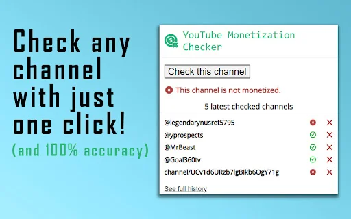Check Monetization एक्सटेंशन डाउनलोड करें – YouTube चैनल मोनेटाइजेशन चेक करें - Screenshot 2