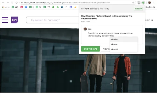 Feedly Mini डाउनलोड करें – अपने ब्राउज़र से सीधे RSS और लेख सेव करें - Screenshot 1