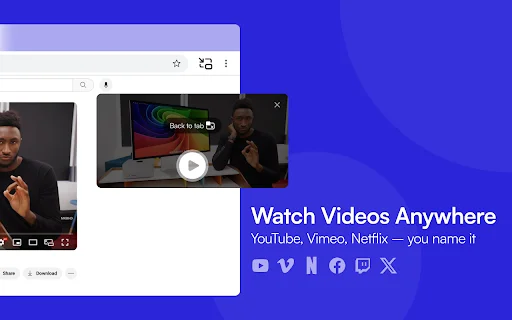 Picture in Picture Chrome Extension डाउनलोड करें – फ्लोटिंग वीडियो प्लेयर - Screenshot 2
