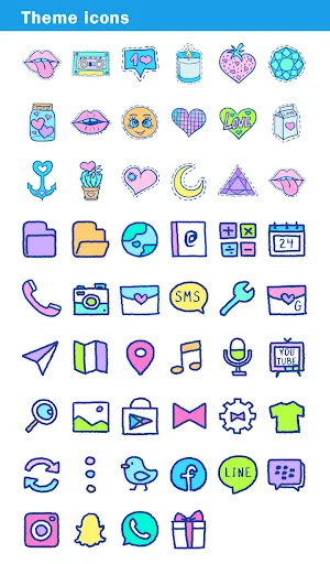 Whimsical Stickers Theme डाउनलोड करें – रंगीन और प्यारा एंड्रॉइड थीम - Screenshot 4
